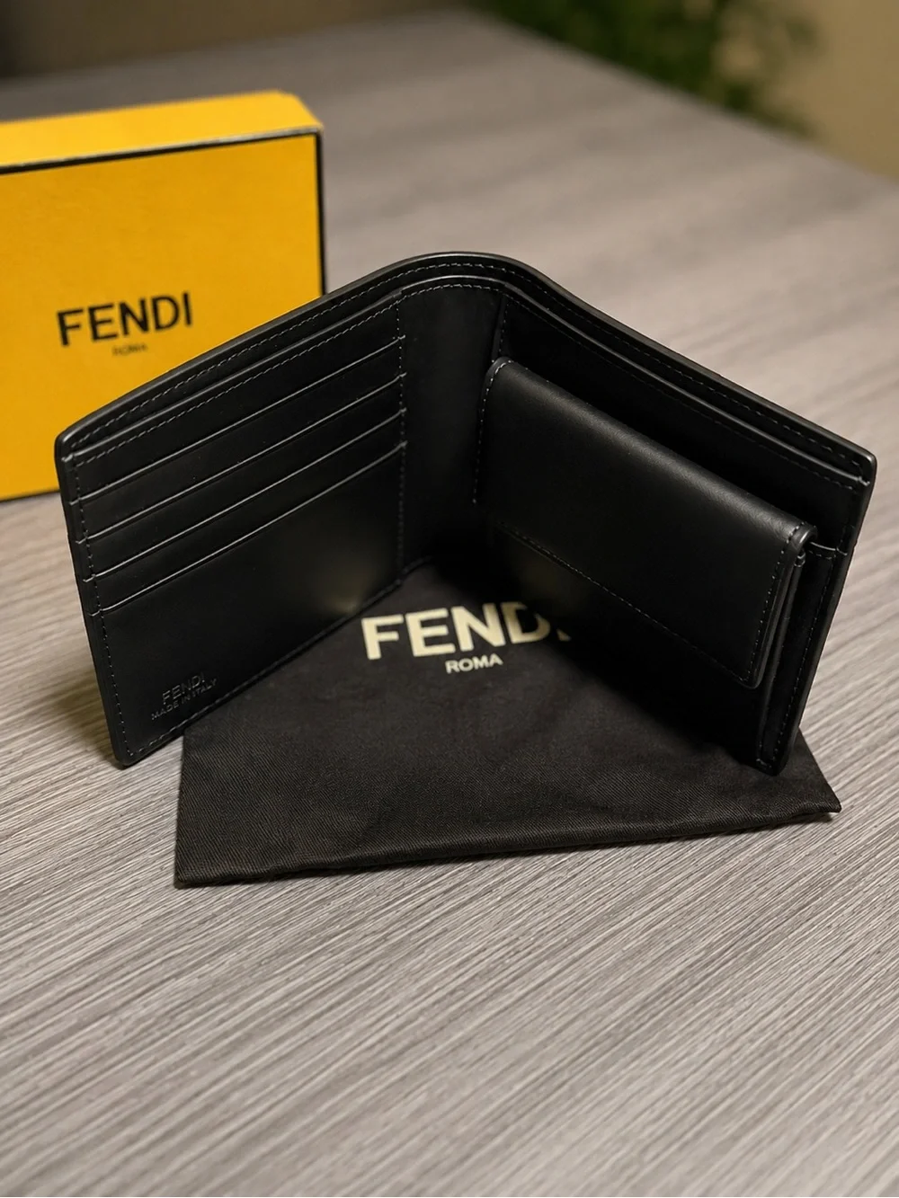 Fendi Black FF Monogram Leather Bifold Wallet